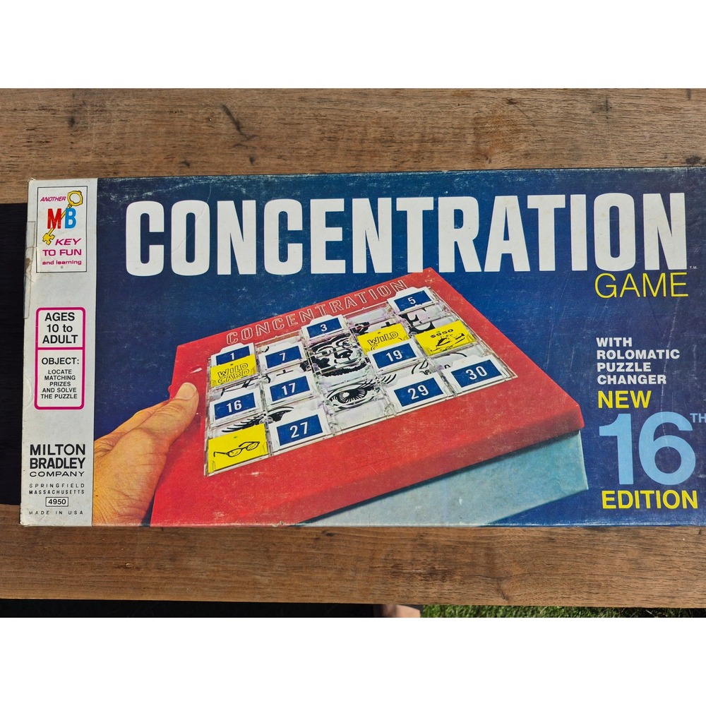 Vintage 1972 Milton Bradley Concentration Board Game 16th Edition 4950 Retro